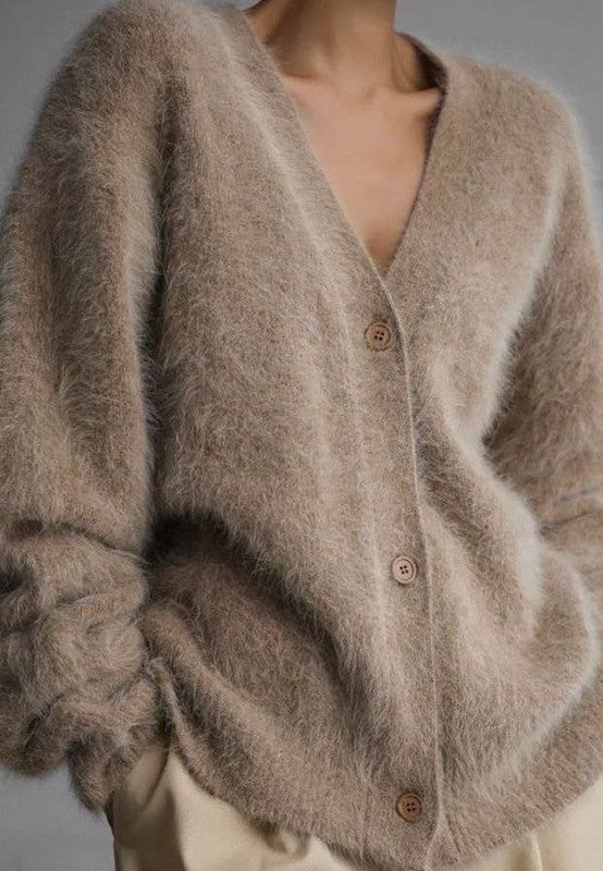 Miss Sparkling |Fuzzy Oversized Button Front Cardigan