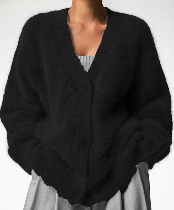 Miss Sparkling |Fuzzy Oversized Button Front Cardigan