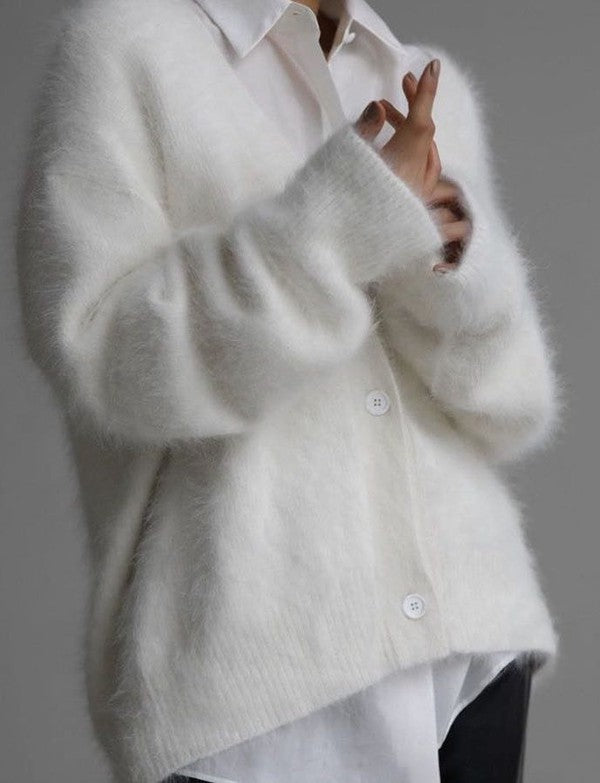 Miss Sparkling |Fuzzy Oversized Button Front Cardigan
