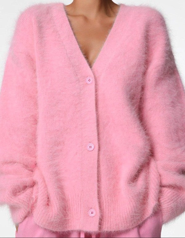 Miss Sparkling |Fuzzy Oversized Button Front Cardigan