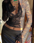 Miss Sparkling |Floral Lace Mesh V-neck Top