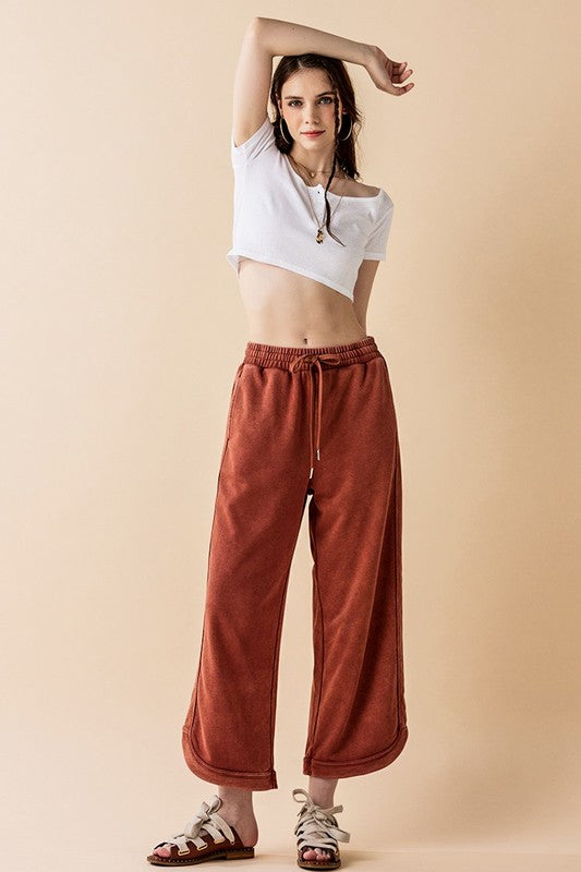 Dolphin Tail Wide Leg Mineral Washed Pants