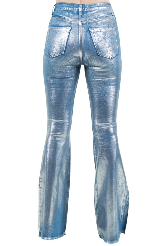 GJG Denim Metallic Bell Bottom Jean in Blue