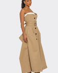 Strapless Belted Trench Maxi Dress