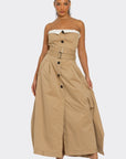 Strapless Belted Trench Maxi Dress