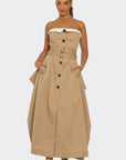 Strapless Belted Trench Maxi Dress