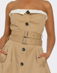 Strapless Belted Trench Maxi Dress