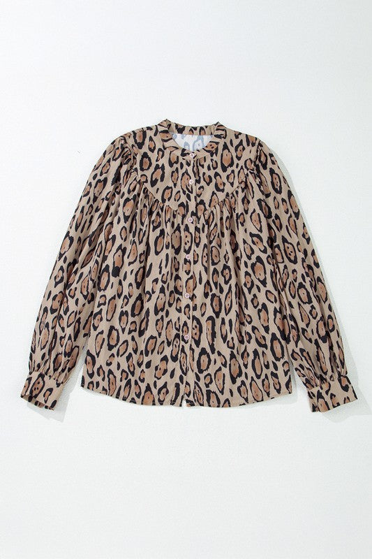 Oversized Leopard Print Balloon Sleeve Blouse