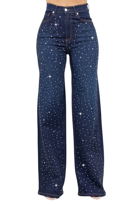 Olivia Rhinestone Wide Leg Jean