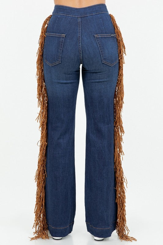 Harley Wide Leg Fringe Jean in Dark Wash