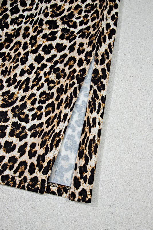 Contrast Stripe Trim Leopard Sleeveless long Dress
