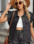 Miss Sparkling |Short Sleeve Ruffle Denim Vest