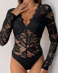 Miss Sparkling | Women's Long Sleeve Lace Mesh Bodysuit