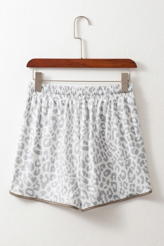Leopard Elastic Waist Lace up Contrast Trim Shorts
