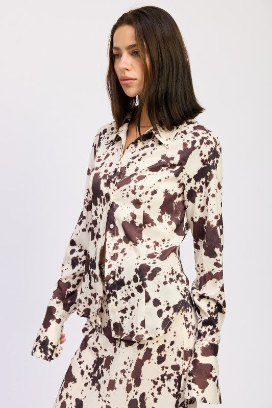 Emory Park Cow Printed Satin Shirt