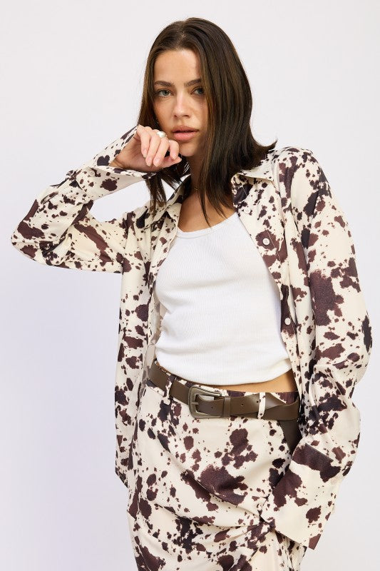 Emory Park Cow Printed Satin Shirt
