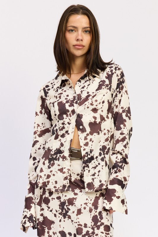 Emory Park Cow Printed Satin Shirt