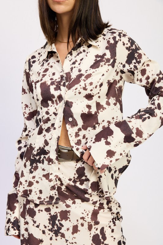 Emory Park Cow Printed Satin Shirt