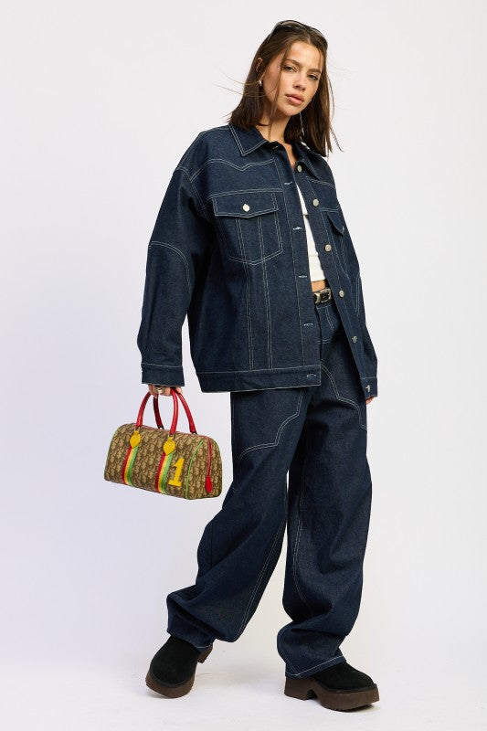 Emory Park Oversized Twill Button Up Jacket
