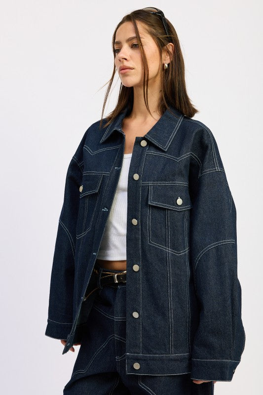 Emory Park Oversized Twill Button Up Jacket