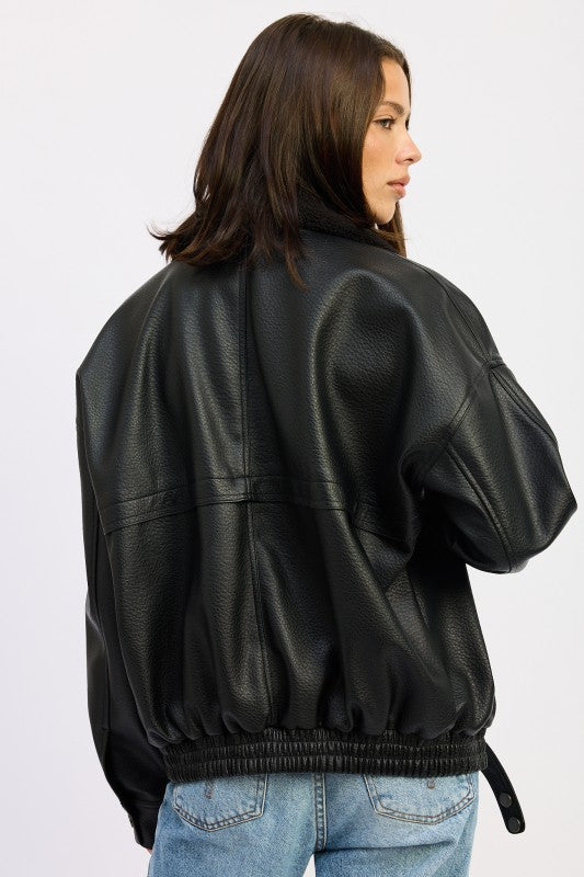 Emory Park Shearling Collar Vegan Leather Jacket