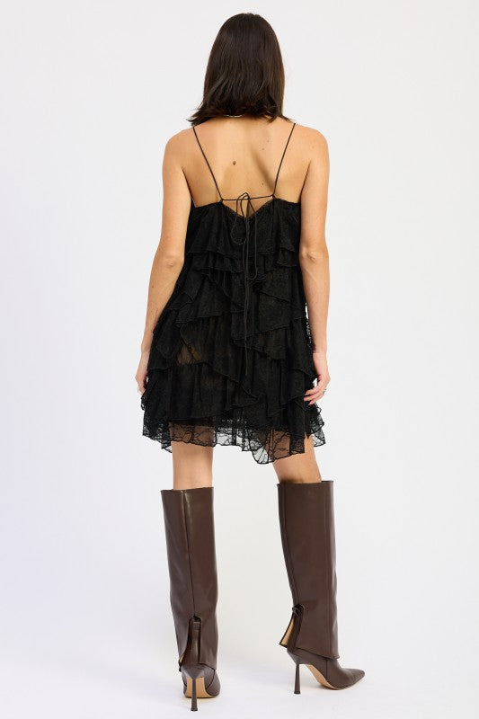 Emory Park | Lace Ruffle Mini Dress with Spaghetti Straps