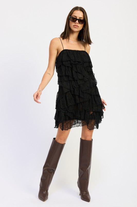 Emory Park | Lace Ruffle Mini Dress with Spaghetti Straps