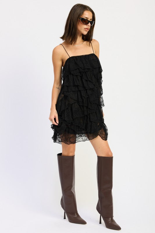 Emory Park | Lace Ruffle Mini Dress with Spaghetti Straps
