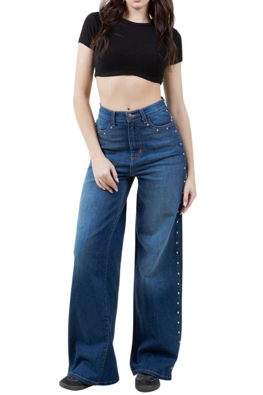 GJG Denim Baggy Wide Leg Jean with studs