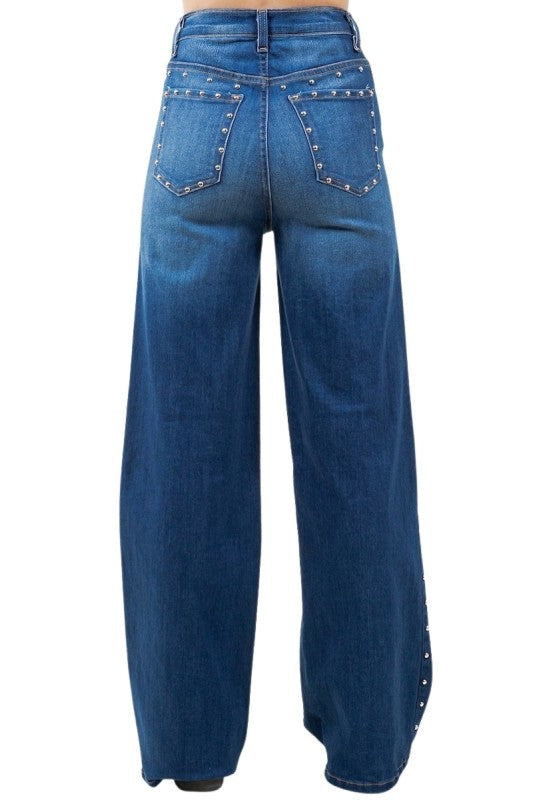 GJG Denim Baggy Wide Leg Jean with studs