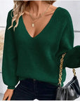 Back Tie Bow Cottagecore Sweater — Ribbed Knit V-Neck