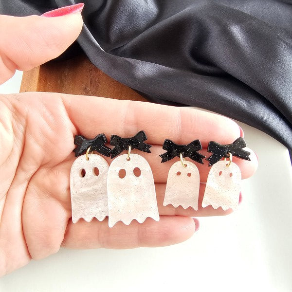 Mini Bow Ghost Earrings - Light Pink Shimmer