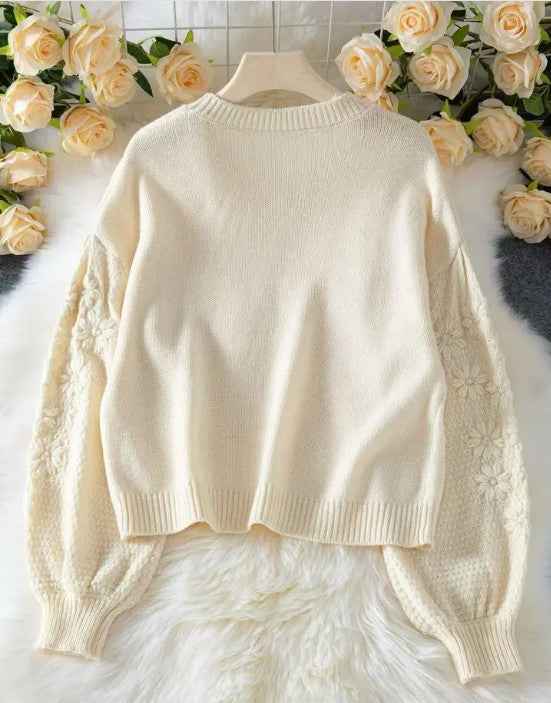 Miss Sparkling | Embroidered 3D Daisy Knit Sweater