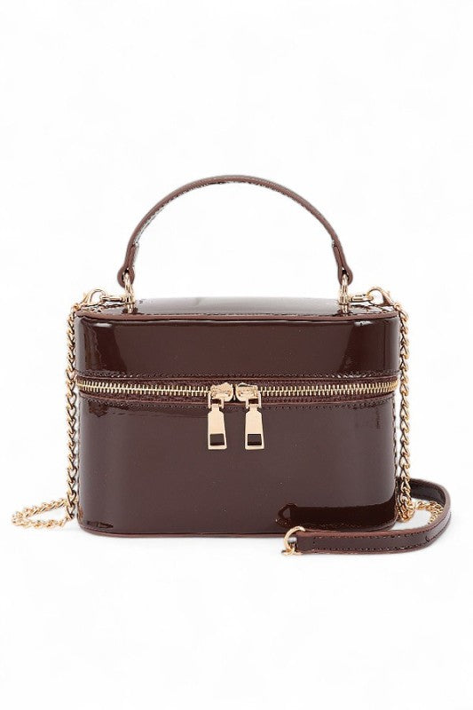 Top Handle Patent Finish Convertible Crossbody Bag