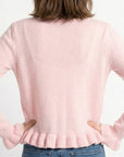Sweetheart Ruffle Trim Cottagecore Cardigan — Blush Pink