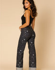 GJG Denim Gary Low Rise Rhinestone Wide Leg Jeans in Rinse Wash