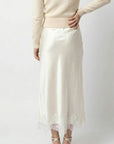 Miss Sparkling | Satin Midi Skirt with Lace Trim