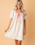 Floral Contrast Ribbon Bow Lace Square Mini Dress