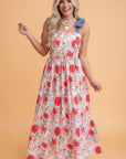 Floral Denim Tie Strap High Waist Maxi Dress
