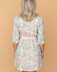 Boho Floral Colorblock 3/4 Sleeve Belted Mini Dress