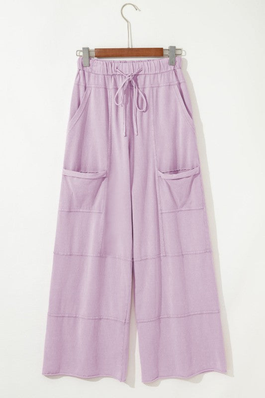 Mineral Wash Reverse Seam Drawstring Elastic Waist
