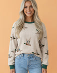 Mallard Duck Corded Knit Crew Neck Pullover Top