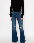 Margaret Low Rise Distressed Flare Jeans | Dark Wash