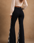 GJG Denim Black Dahlia Floral Lace Bell Bottom Jeans