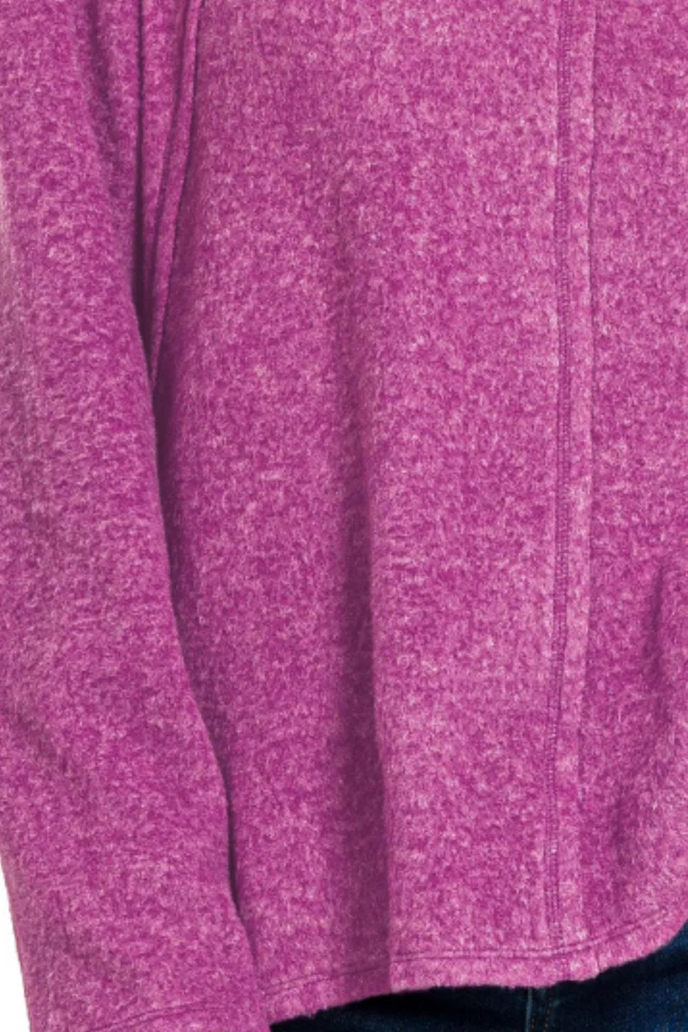 Zenana Brushed Hacci Exposed Seam Hi Low Sweater in Plum