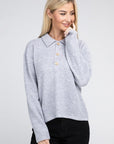 Zenana Brushed Melange Hacci Collared Sweater