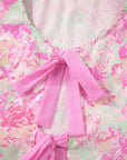 Floral Ribbon Tie Front Puff Sleeve Blouse