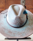 Hand-Painted Leopard Boho Western Cowgirl Hat & Band Turq Brown 987c