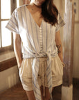DARA Handwoven Cotton Cap Sleeve Shirt, in Riviera Blue