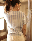 DARA Handwoven Cotton Cap Sleeve Shirt, in Riviera Blue